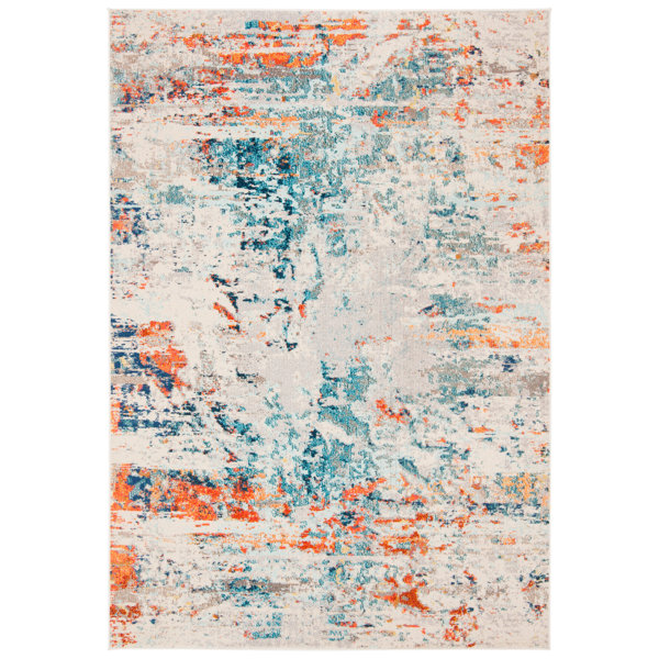 Langley Street Felty Abstract Area Rug in Cream/Orange/Blue & Reviews